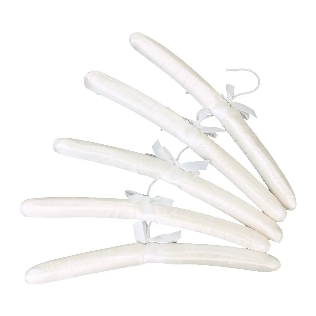 5 X White Satin Padded Clothes Hook Hanger