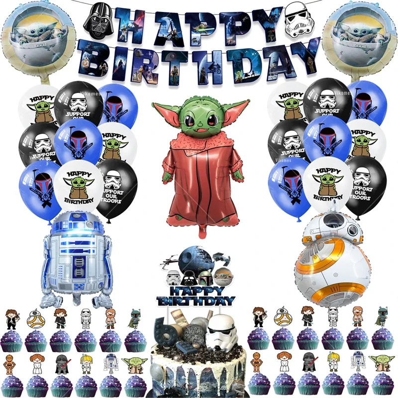 Globos de látex de Star Wars, globos de aluminio con tema maestro Yoda, pancarta para fiesta de feliz cumpleaños, vajilla, decoración para tarta, juguete