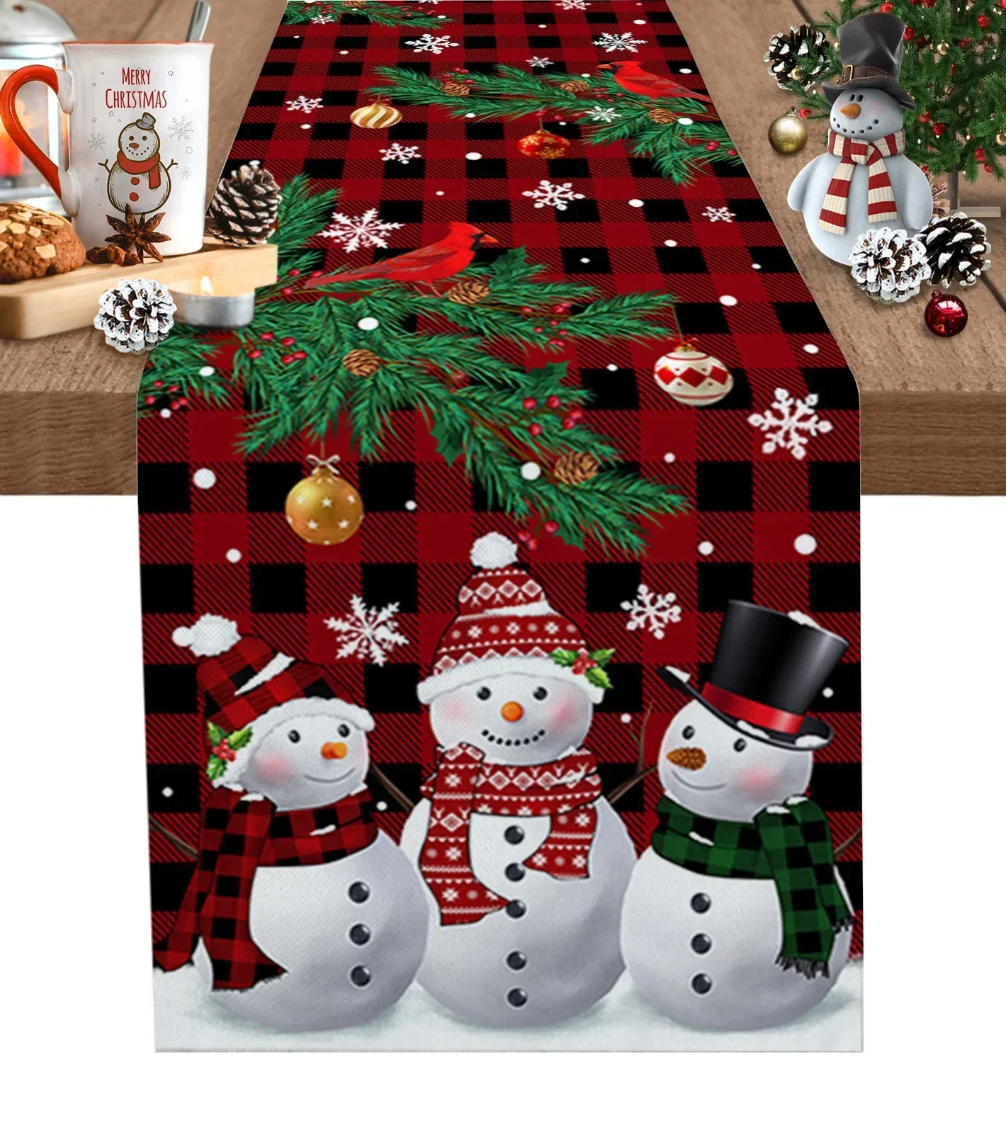 Christmas Snowman Snowflake Robin Pine Tree Table Runner Xmas Table Flag Cover Home Decorations Navidad Noel Gifts Tablecloth