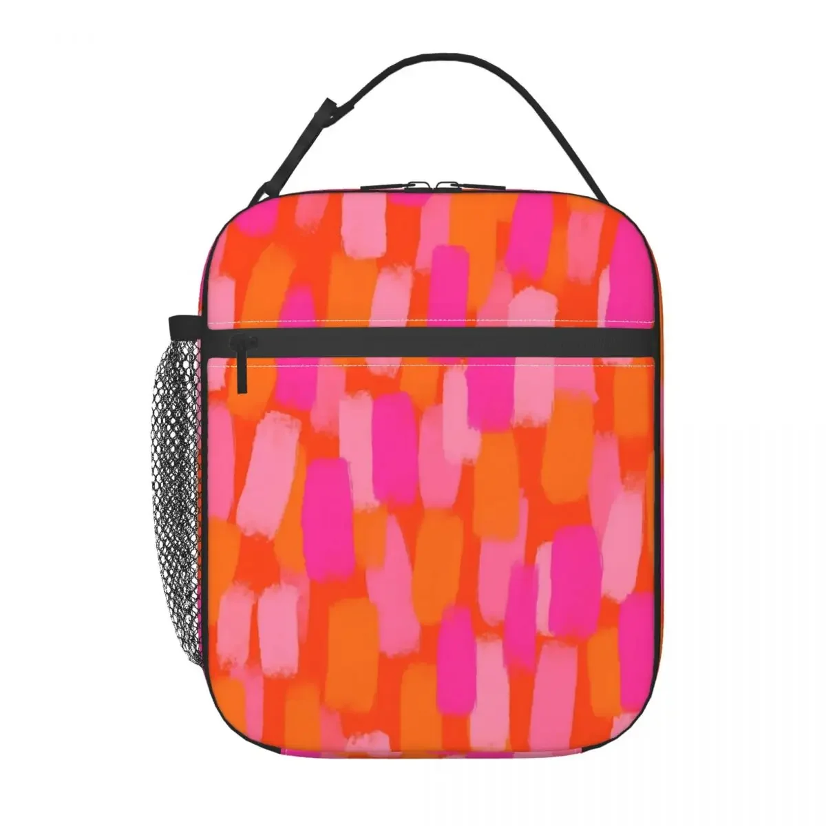 Abstract Paint Brush Lunch Bag For Child Pink and Orange Lunch Box School Portable Tote Food Bags Waterproof Designer Cooler Bag