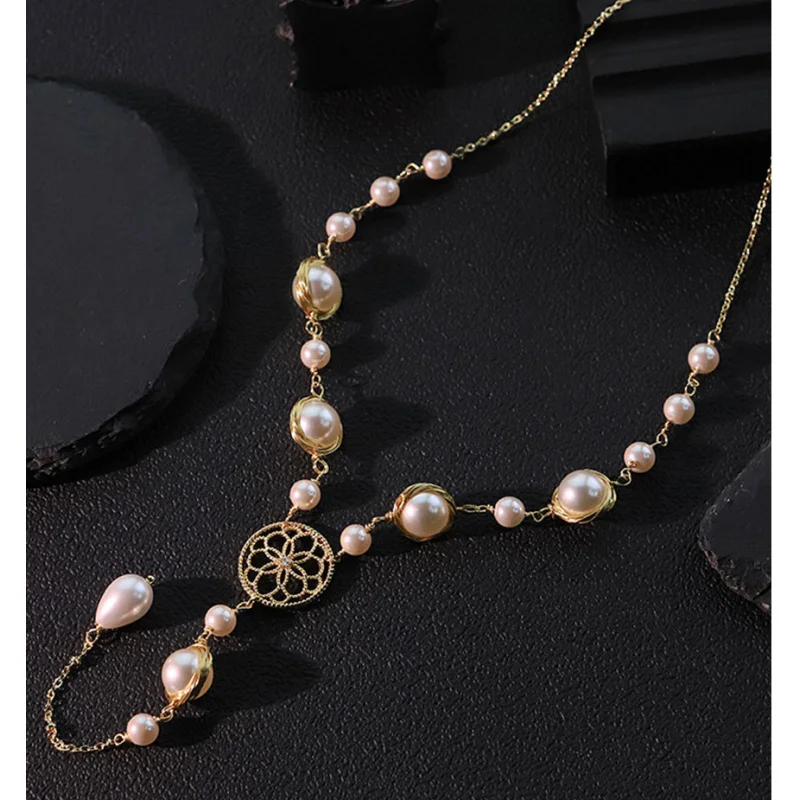 Women'S 18K Gold Pearl Choker Necklace, Elegant Versatile Collarbone Chain, High-End Luxury Fashion Jewelry