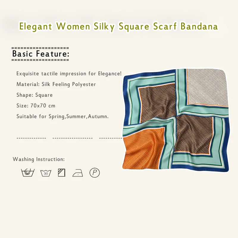 Geometric Small Square Bandana Women Classical Soft Silk Scarf Neckwear Luxury Office Lady Handkerchief 70x70 cm NEW 2023