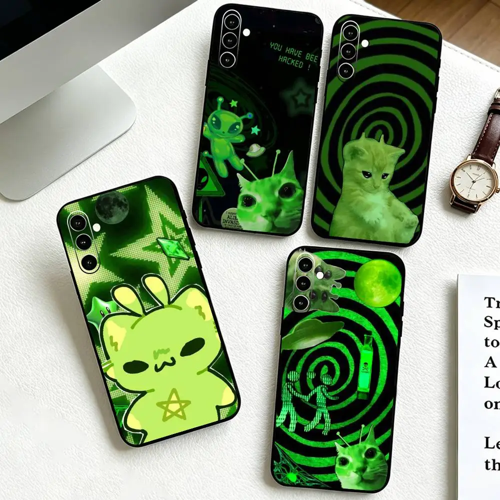 Alien Cat Green Funny Gnarpy Meme  Phone Case Black Silicone Soft For Samsung Galaxy A73,A72,A71,A70,A53,A52,A51