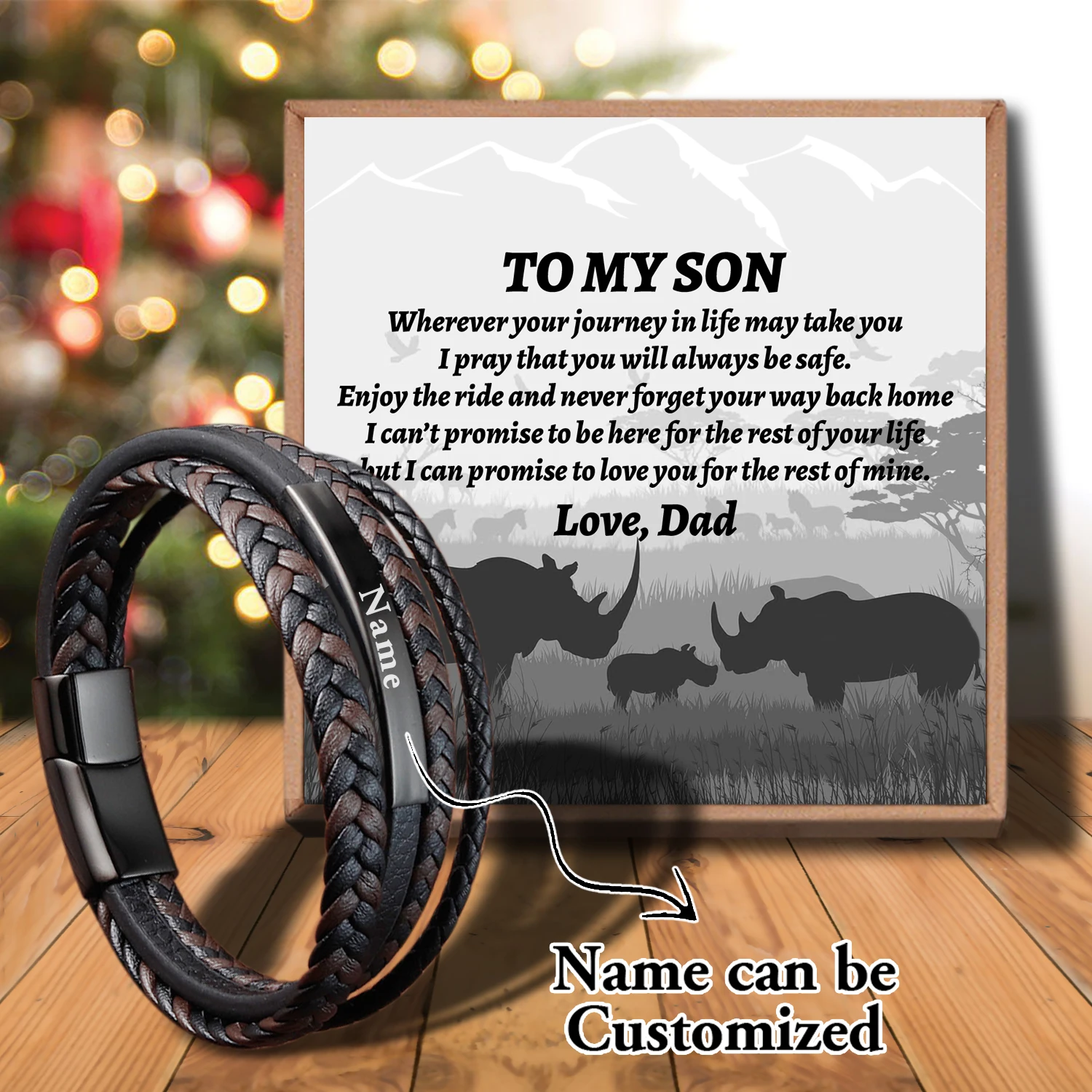 

Sap3008 Dad To My Son Handmade Weave Charm Wrap Leather Mens Bracelets for