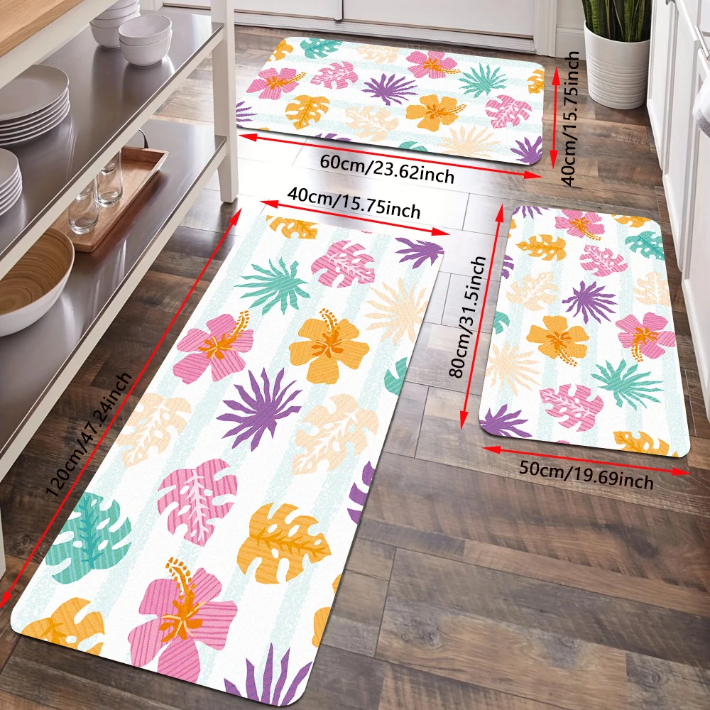 Abstract Tropical Plant Floral Kitchen Rug Set Colorful Leaf Hallway Entrance Doormat Flannel Bath Mat Non-Slip Room Carpet Home