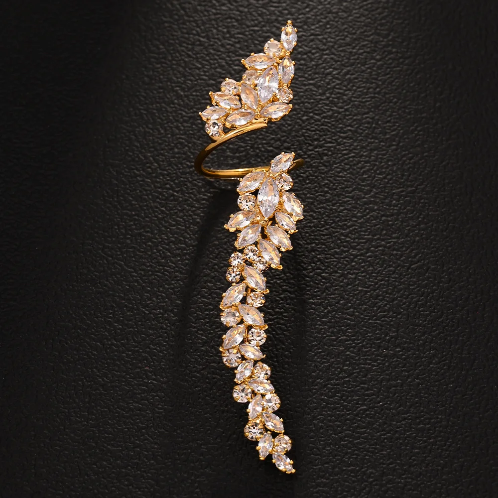 Eleganter und verstellbarer Damenring mit langem Flügelblatt und Zirkon, leichter Luxus, Brautparty, Hochzeit, Fingerschmuck, Geschenk – Detail 6