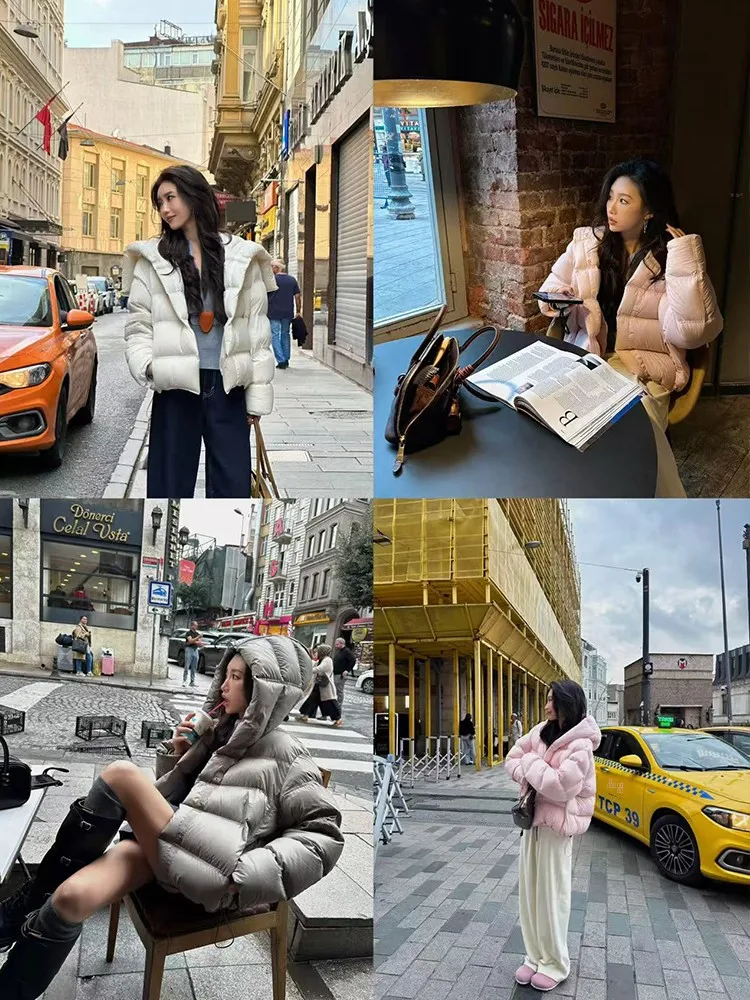 

ZQ Heavyweight down Jaet Women's Winter New Sle Lightweight Puffy Hooded Du Feather Warm Coat Casual Faion Design