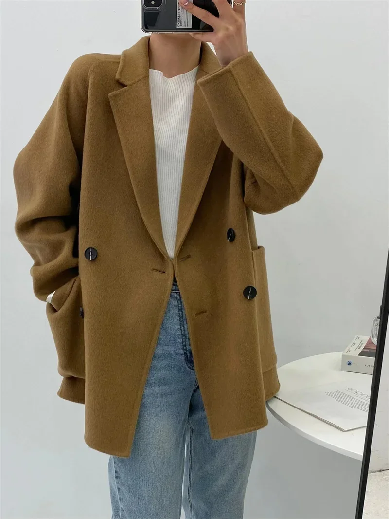 

New Women Short Double-sided Woolen Coat Women Loose Double Breasted Cashmere Coats Fashion Tweed Jacket Female Spring Autumn