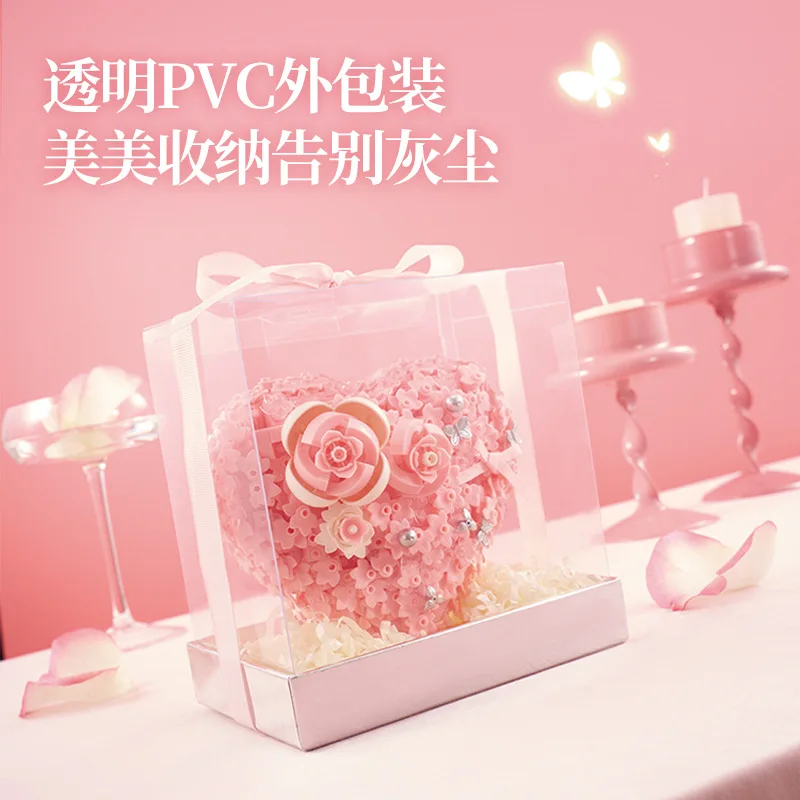 

Creative Blossoms Heart Shape Flower Building Block Toy Pink Eternal Bouquet Rose DIY Assembly Bricks Toy for Girls Woman Gifts