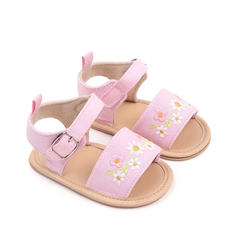 Sandales d\'été pour bébés filles, chaussures de plage en plein air avec broderie florale mignonne, semelle souple anti-alde, chaussures de premier