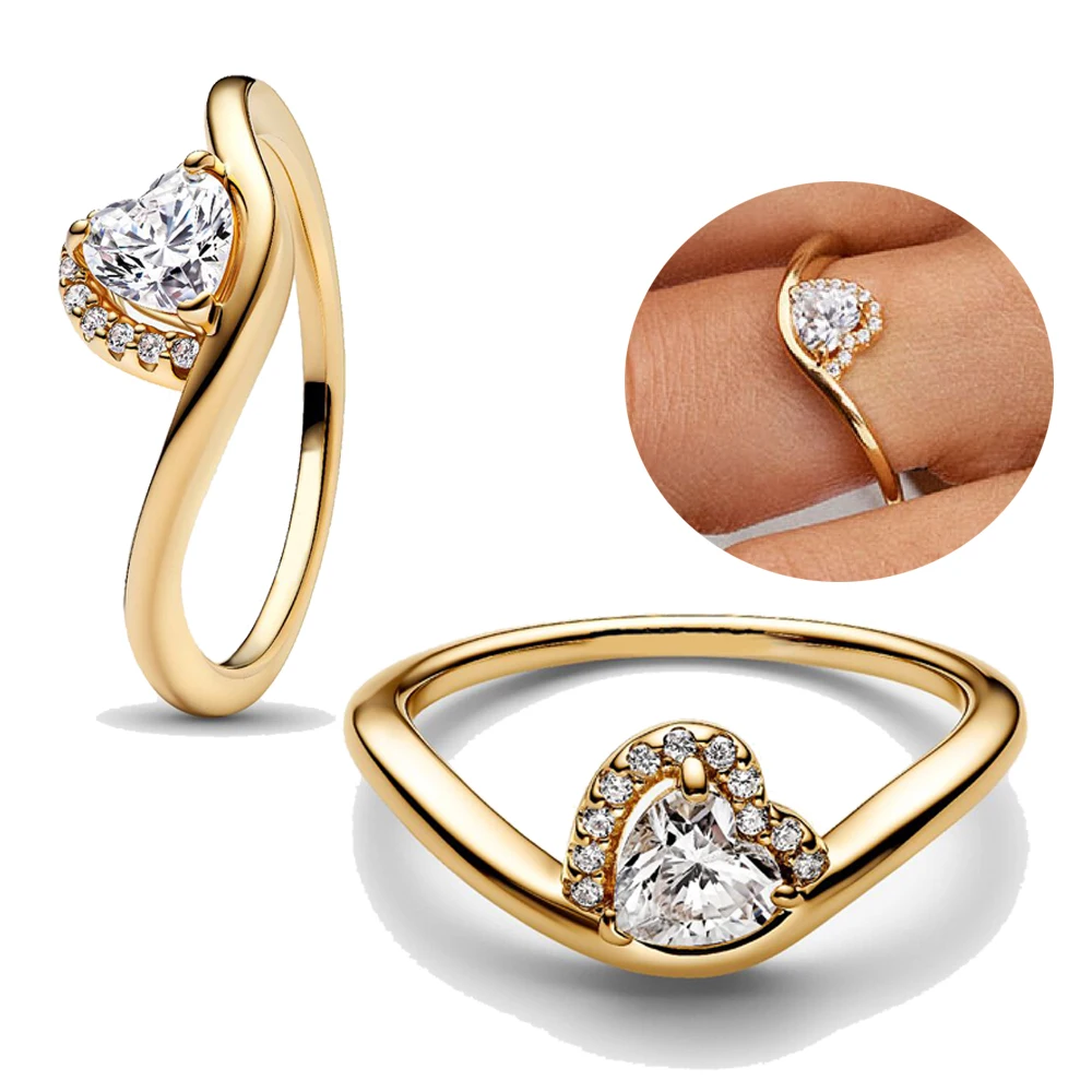 

925 sterling silver gold heart-shaped zircon charm original ring, light luxury suitable for women's jewelry