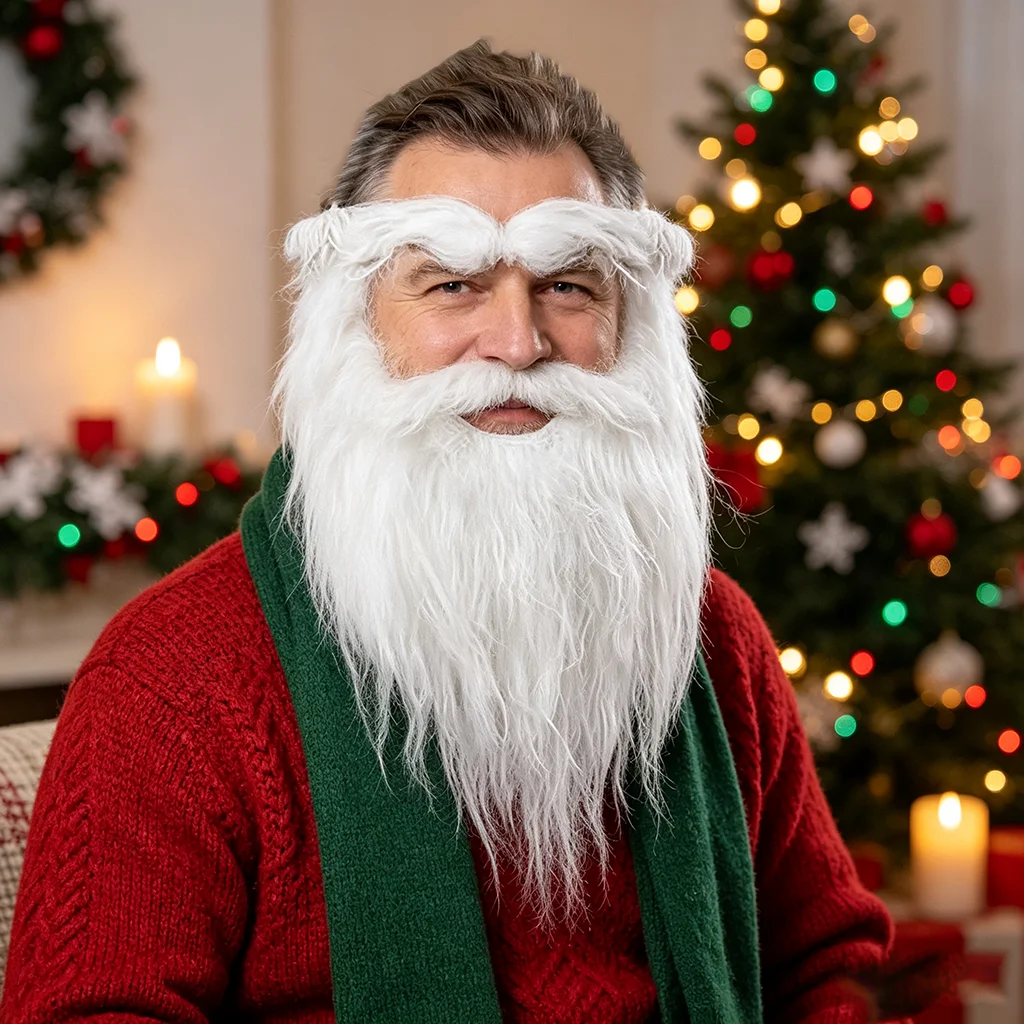 White Santa Claus Beard Adjustable Fake Curly Costume Prop Christmas Theme Dress Up Accessory Holiday Party Supplies for Adults