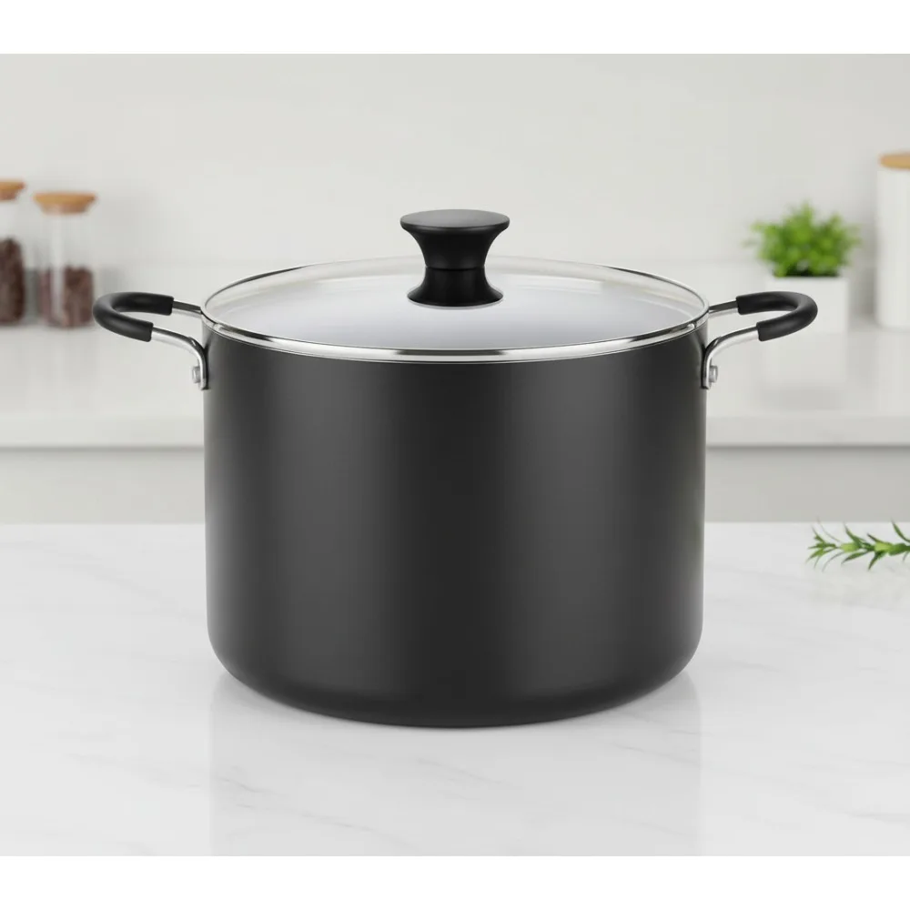 

Кастрюля с антипригарным покрытием, 10,5 л, со стеклянной крышкой, ровным нагревом для приготовления пищи и консервирования, прохладные ручки, безопасный для нескольких плит