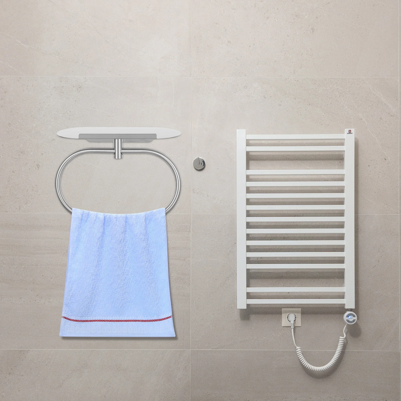 

Bathroom Towel Rack Adhesive Stainless Steel No Drilling Wall Mounted Towel Shelf Holder Organizer Space Saving