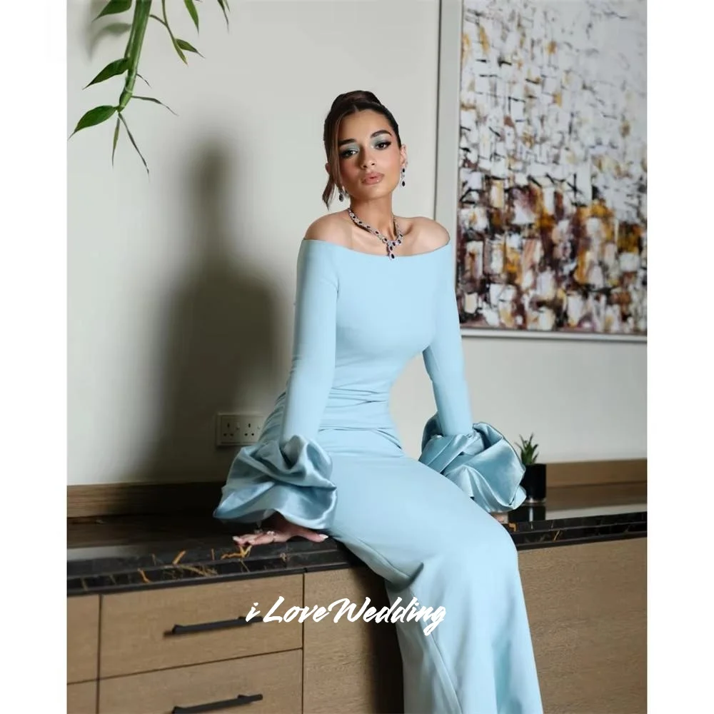 

Blue Ruffles Strapless Prom Dresses Off Shoulder Mermaid فساتين سهرة Pleated Evening Dresses Floor-Length Customized