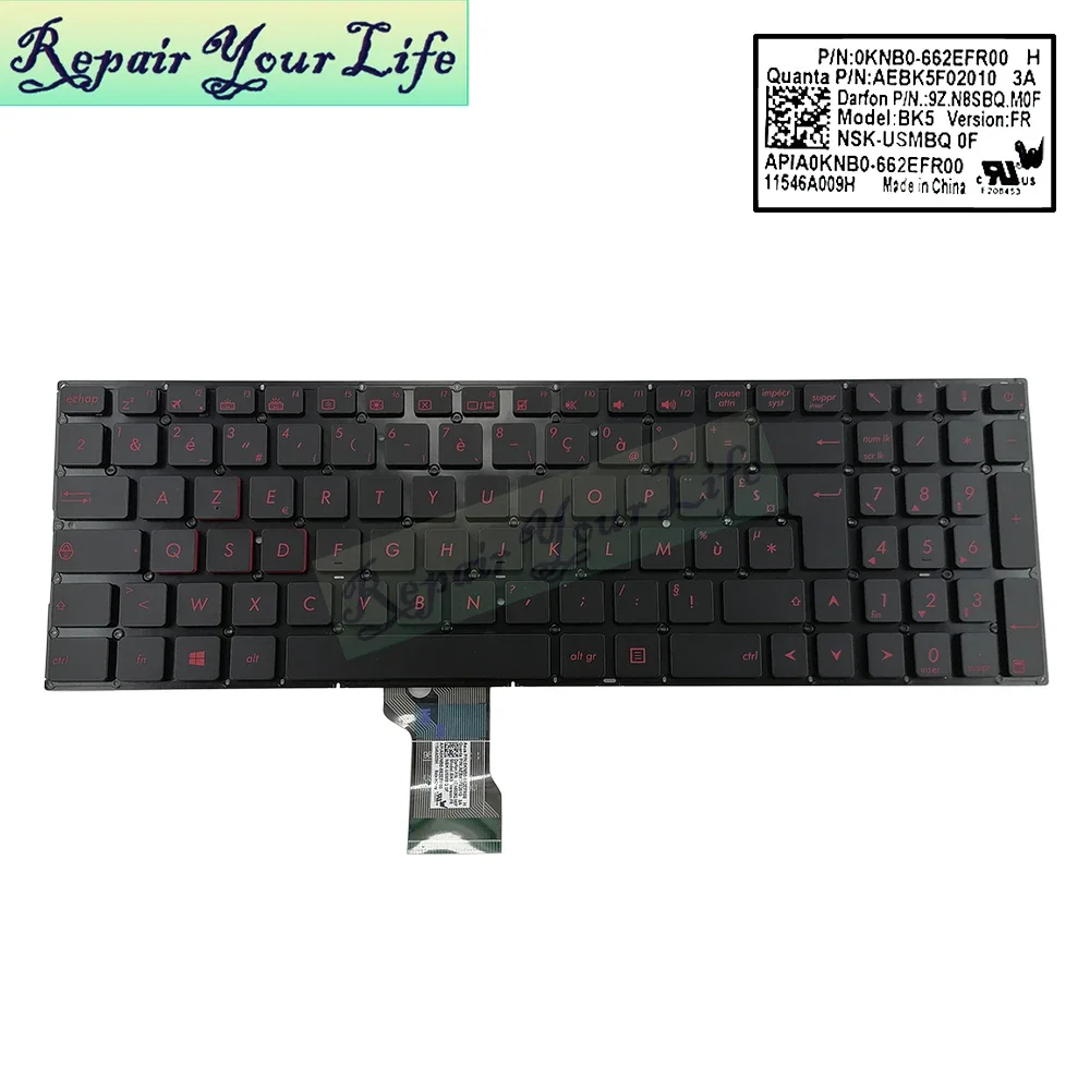 RED Arabic Latin French/AZERTY Laptop Keyboard for ASUS G501JW N501JW UX501JW 662EAR00 662ELA00 662EFR00 AR LA Keyboard Original