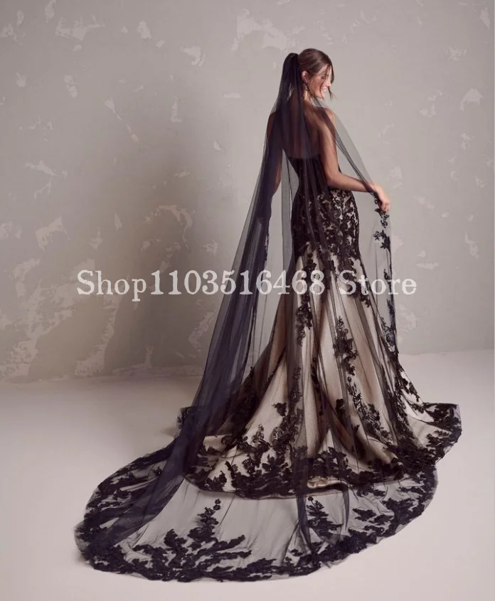 Gothic Wedding Dresses 2024 For Women Elegant Black Embroidered Mexican Skinny Mermaid Bridal Gowns Vestidos De Novia