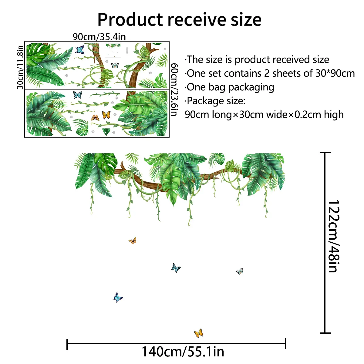 2 шт., наклейки на стену с изображением больших деревьев и бабочек