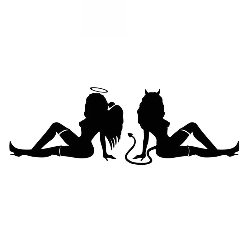 Car Sticker Sexy Girl Back To Back Angel Demon PVC Car Decoration Sticker Waterproof Cover Scratch Black/white, 20cm*7cm