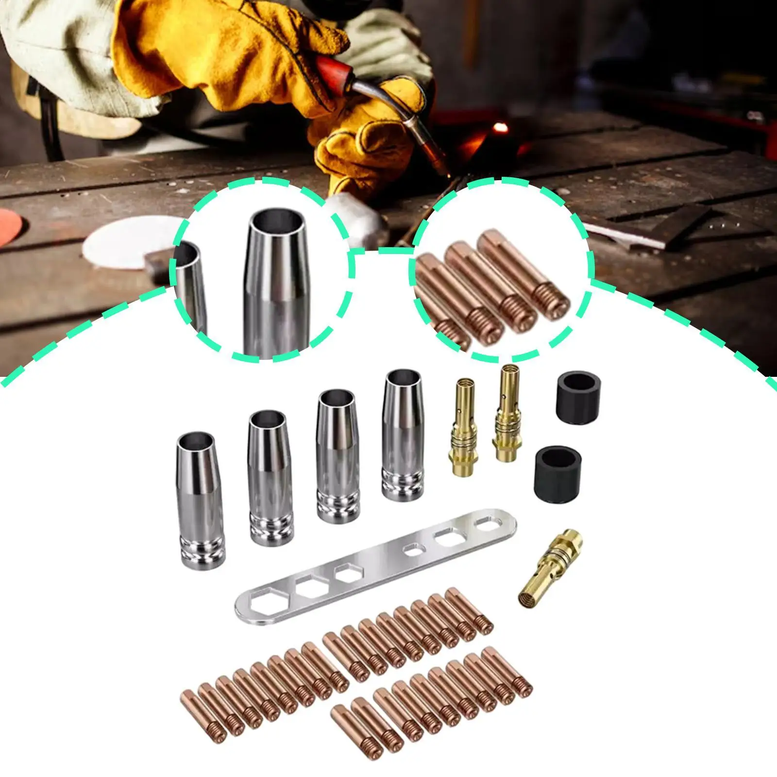 

Mig Welding Accessory Kit Easy Installation Spare Parts Sturdy Contact Tips Holder Gas Nozzle Mig Contact Tips Holder Gas Nozzle