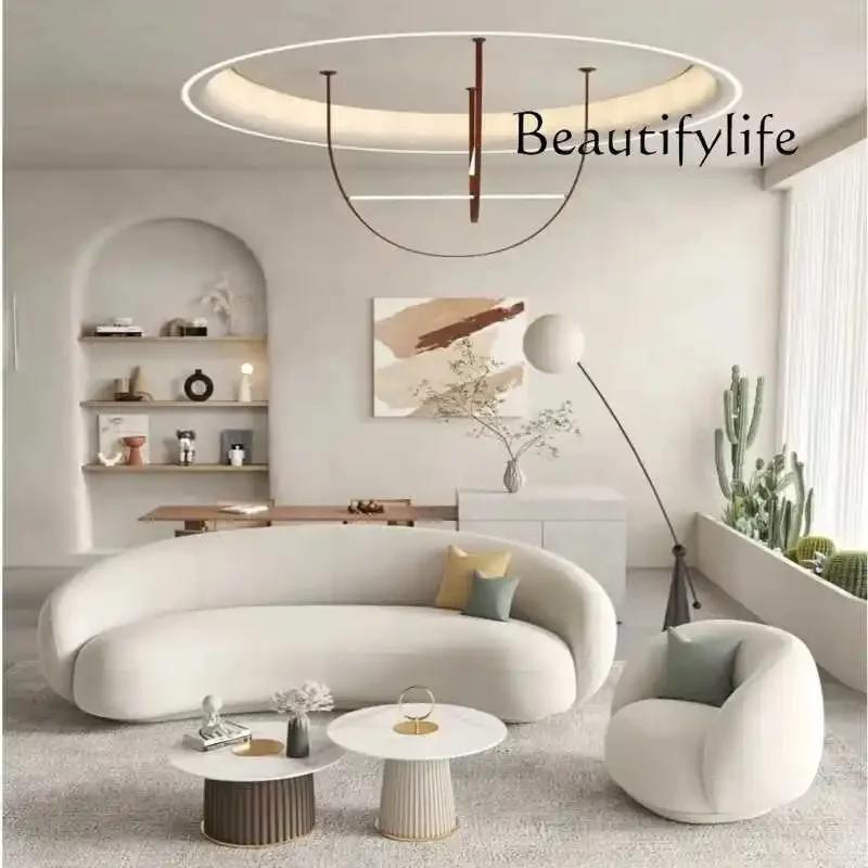 A44 Nordic design curved sofa wabi wind small apartment living room beauty salon French fabric sofa