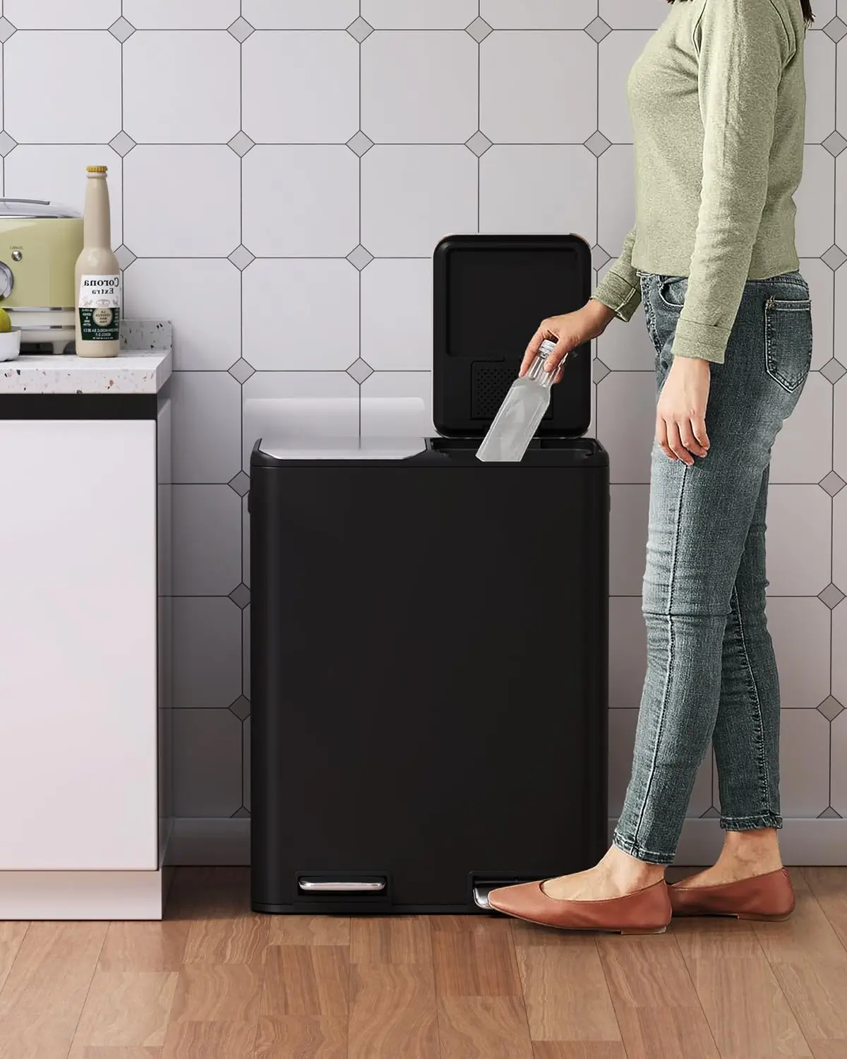 

Корзина для мусора, педальный бак 2x30 л с фильтром запаха, мусорный бак, мусорный бак, система разделения отходов, металлический двойной мусорный бак, черный