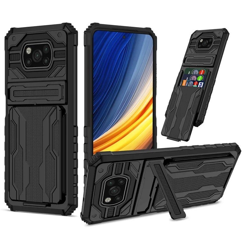 

For Xiaomi Pocophone X3 Pro Case Shockproof Armor Stand Holder With Card Slot Bumper Silicone Phone Case for Poco X3 NFC Cover