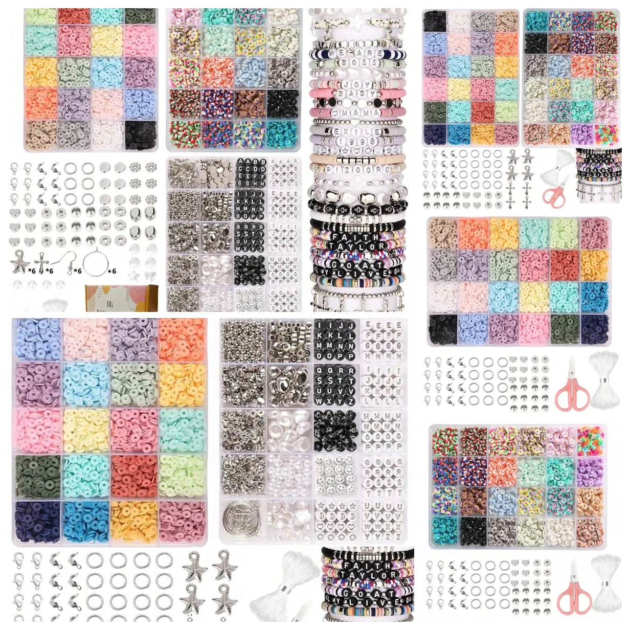 24 Grid DIY Jewelry Making Kit, Colorful Soft Clay Slices Alphabet Beads Lobster Clasps Jump Rings for Bracelet Necklace Craft