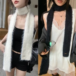 Korean Y2K Long Thin Scarf Warm Imitation Mink Fur Scarves Women's Autumn Winter Plush Warm Knitted Shawl Fashion Skinny Scarves