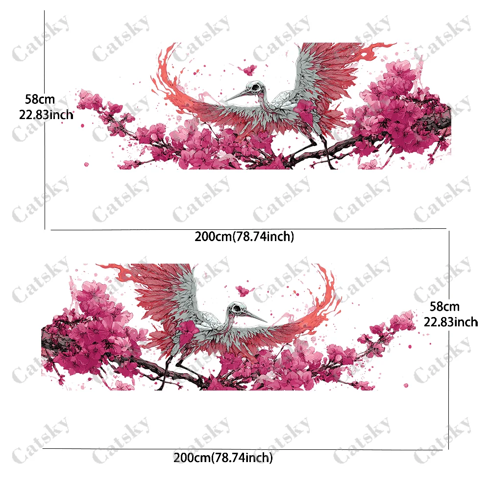 Skull crane paper sticker in pink flower branch, suitable for cars and trucks, durable, fade-resistant, easy to install and remo