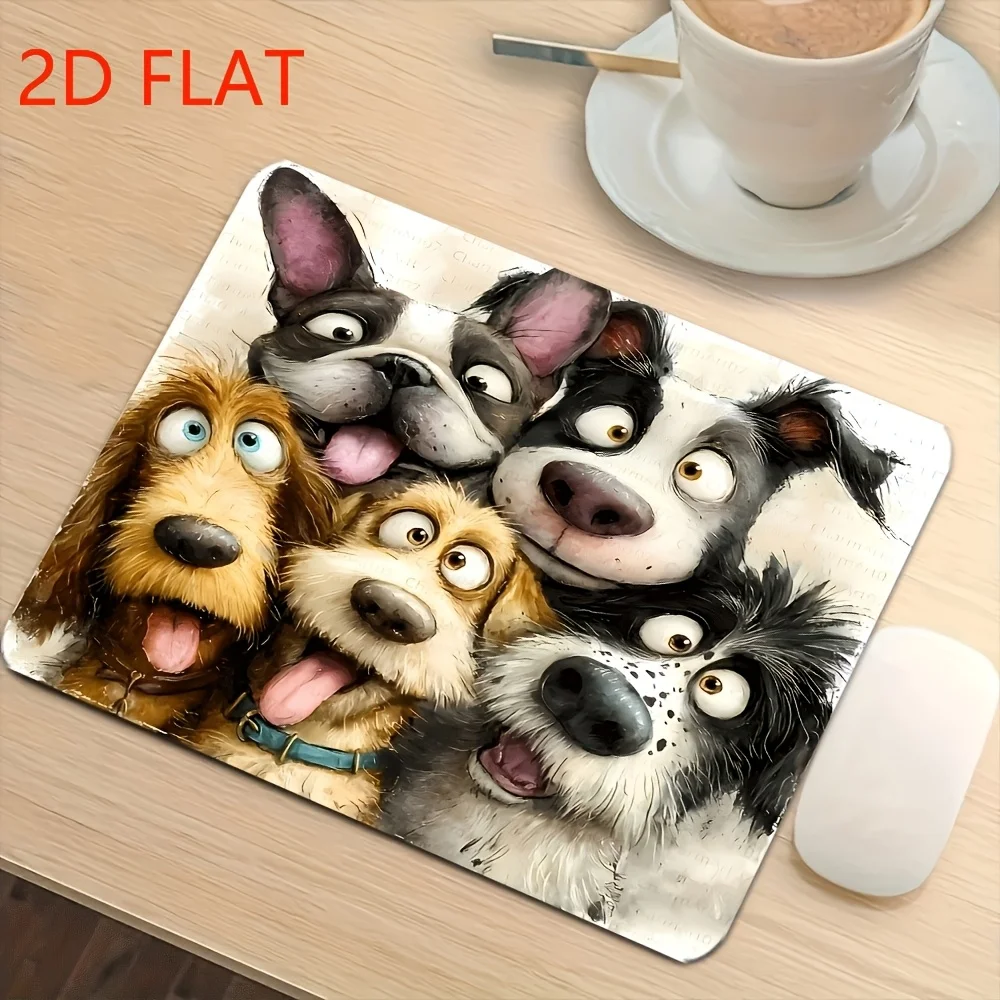 CIFBUY Kleines Gaming-Mauspad mit Cartoon-Hund-Selfie-Motiv, PC-Tastatur-Schreibtischunterlage, strapazierfähig, rutschfeste Gummiunterseite, Dekoration für Zuhause, Büro und Laptop.