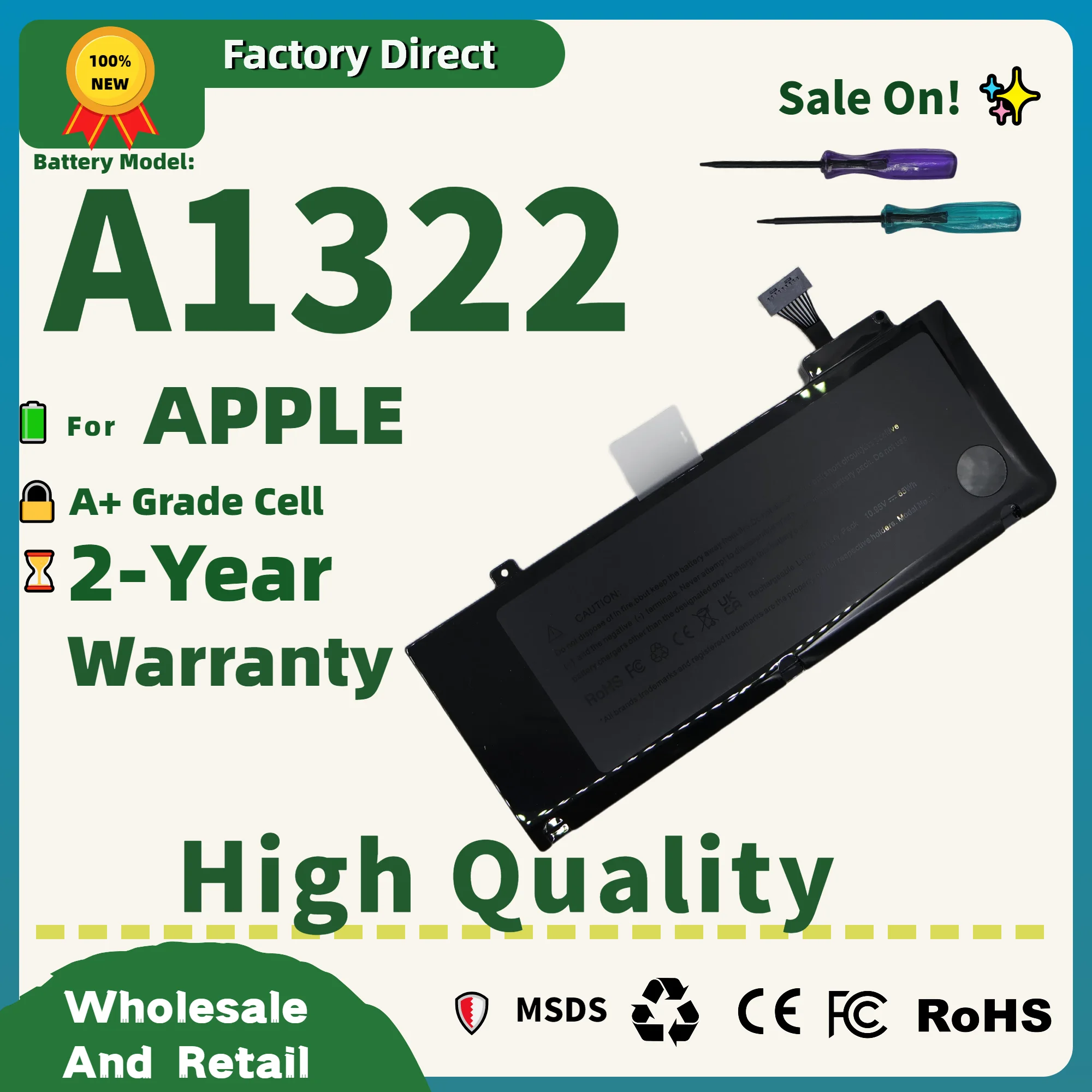 

Factory Direct !A1322 63.5Wh Battery for Apple MacBook Pro 13" A1278 (2009-2011) MC700/MB990/MC374 - 2 Year Warranty