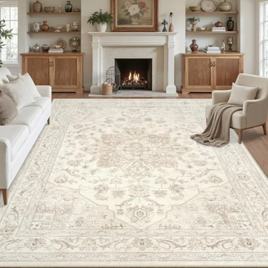 

8x10 Area Rugs for Living Room: Vintage Boho Neutral Washable Soft Large Indoor Rug for Bedroom Nursery Farmhouse Dining Room O