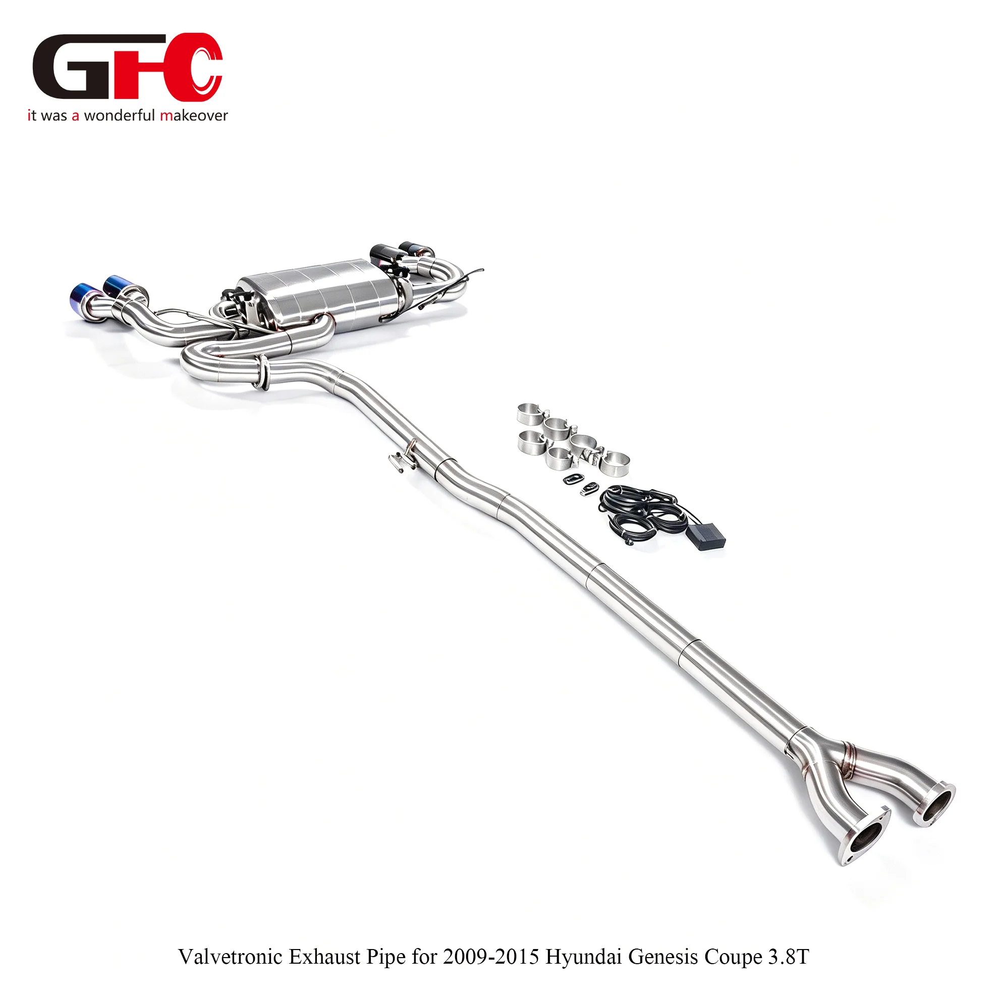 For 2009-2015 Hyundai Genesis Coupe 3.8L V6 GFC Valved Exhaust System Mid Rear Section Single Muffler Dual Valve Dual