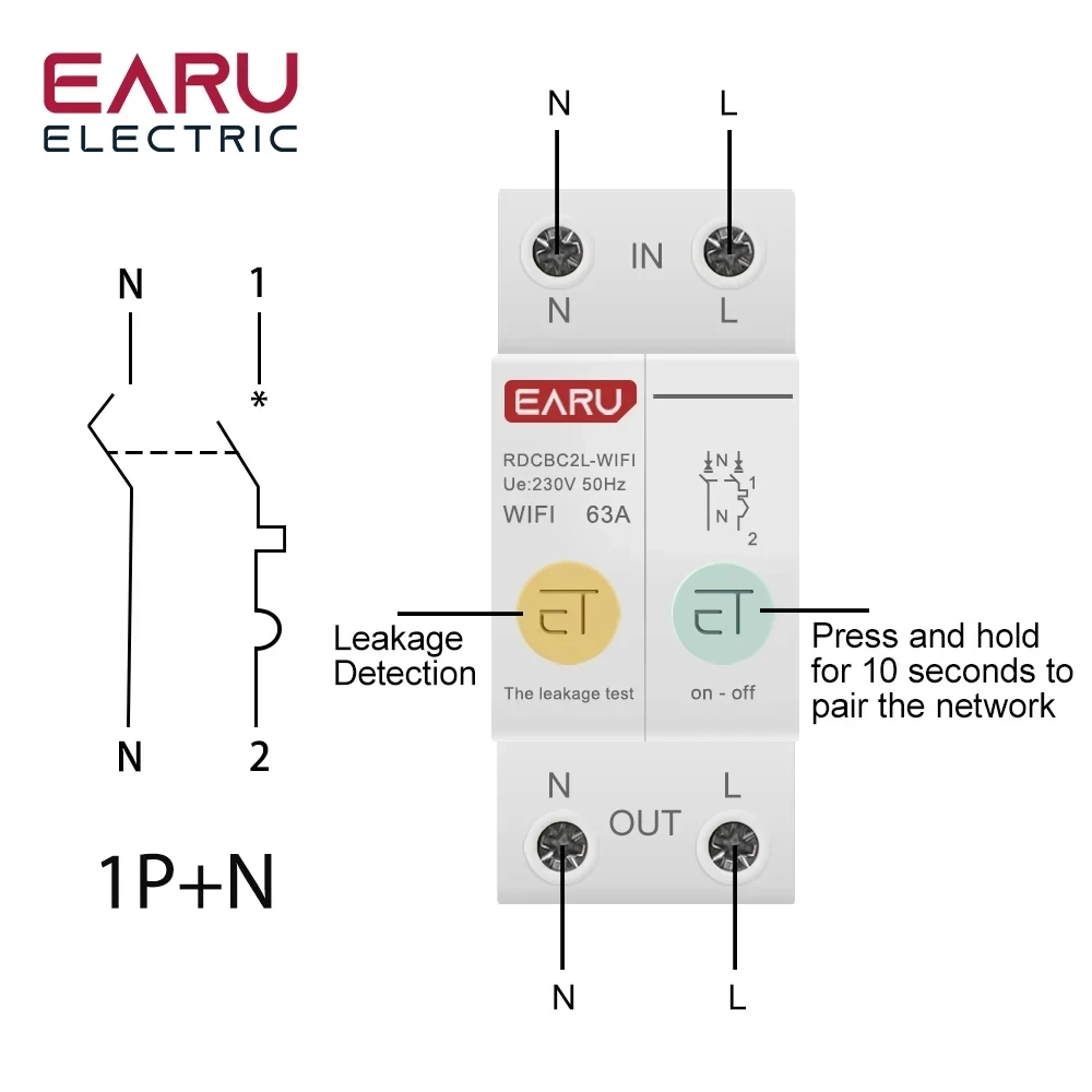 1P+N 2P Din Rail WiFi Smart Energy Meter Power Consumption kWh Leakage Circuit Breaker Timer Switch Relay Voltmeter for eWeLink