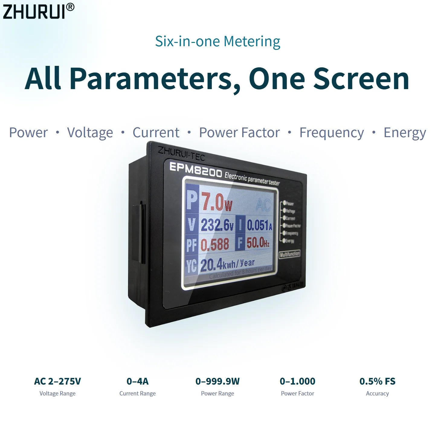 AC Power Meter Digital Watt Meter Energy Monitor LCD TFT Single Phase 220V 1000W 4A KWH Calculator Measurement EPM8200
