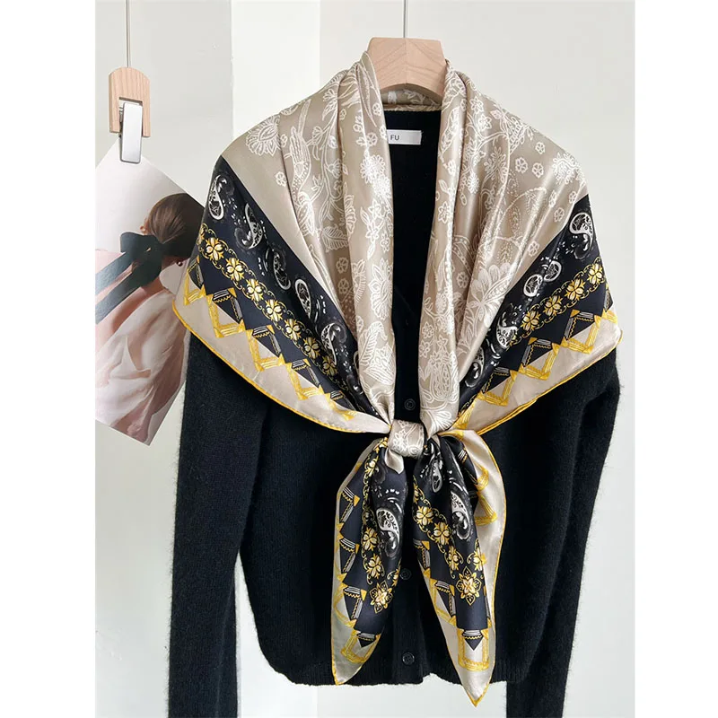 Large Square 100% Silk Head Scarves Hijab for Hair Wrapping 42
