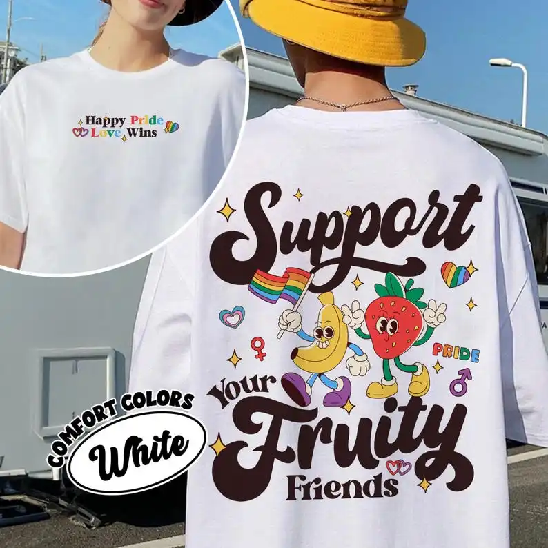 Fruity Friends T-shirt, Lesbian Pride Tee, LGBTQ Fruit Shirt Designs, Summer Pride Parade, Queer T-Shirt