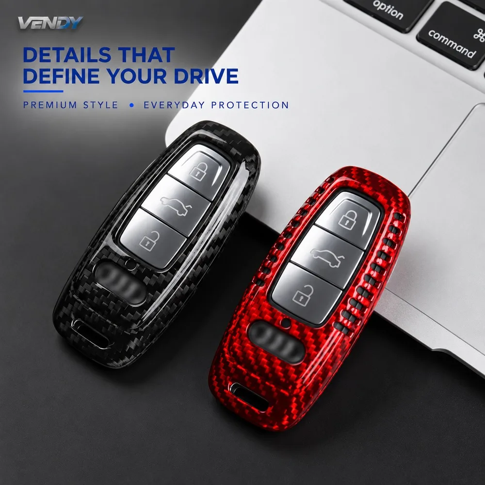 Real Carbon Fiber Car Key Case Cover Protector Shell  For Audi A6 A7 A8 E-tron Q5 Q7 Q8 C8 D5 Key Fob Interior Accessories
