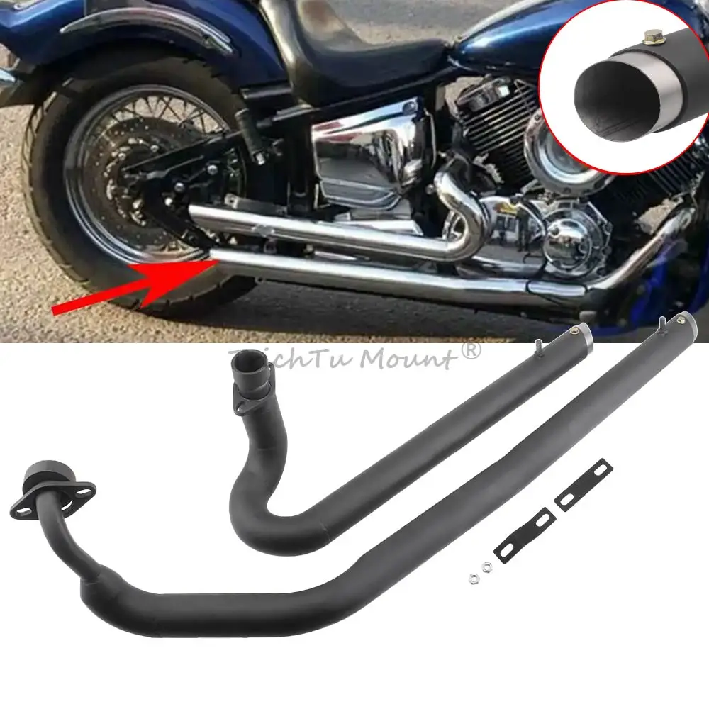 1 Pair Complete Exhaust Pipes Complete Exhaust System Compatible With Yamaha V Star Drag Star Exhaust Pipes Chrome/Matte Black