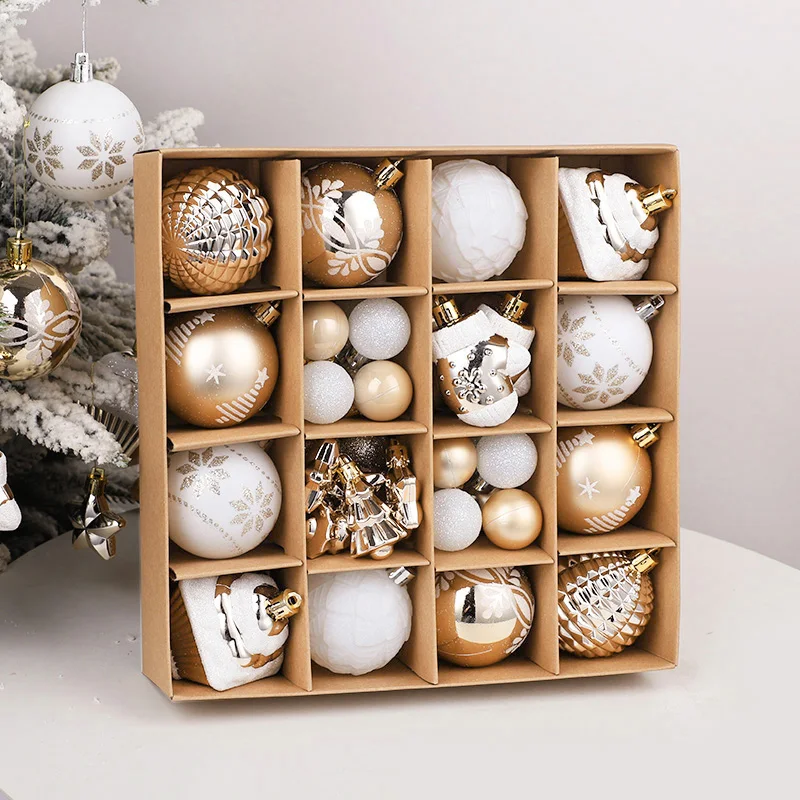 42pcs/box Christmas Ball Set Champagne Gold White Cake Gloves Star Christmas Tree Pendant Xmas New Year Home Decoration