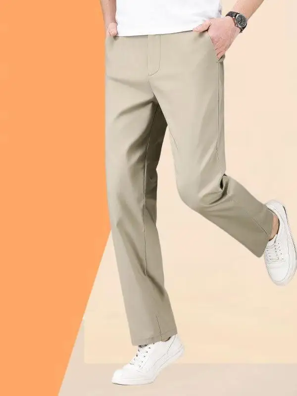 

Casual Pants Men's Draped Thin New Summer High Elastic Straight Leg Suit Pants Busin Casual Polyester Fiber
