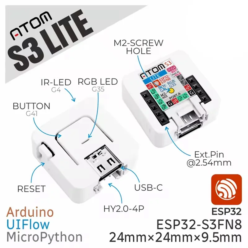 Kit de développement APPLIA-ATOMS3 Lite ESP32S3 Iot, intégration AI, programmation sans fil pour l'apprentissage et le prototypage