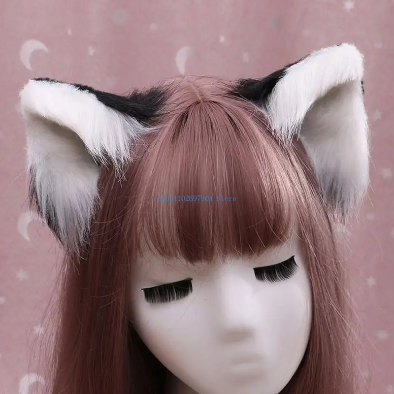 

N7YF 1 Pair Sweet Lovely Furry Animal Ears Hair Clips Anime Wolf for Cat Cosplay Plush Hairpins Halloween Party