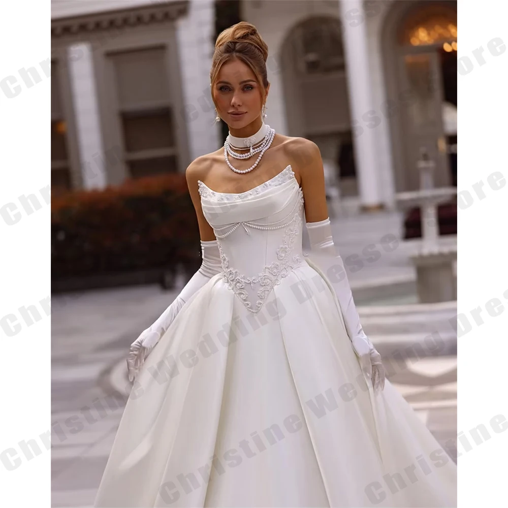 Ivory Satin Bridal Gowns A-line Sexy Off Shoulder Sleeveless Princess Wedding Dresses Without Gloves robe femme Customized Robes