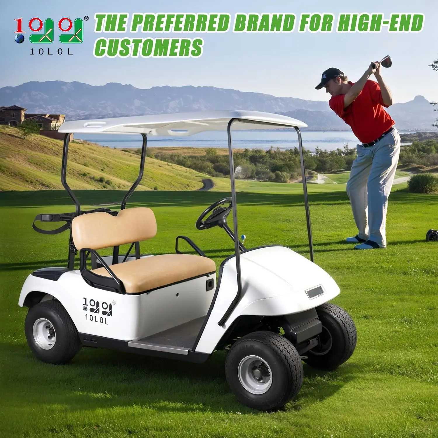 مجموعة المقعد الأمامي لعربة الجولف لـ EZGO TXT (1994-2013) - استبدال مباشر بنمط المصنع مع جلد ممتاز (أسود/فوق)