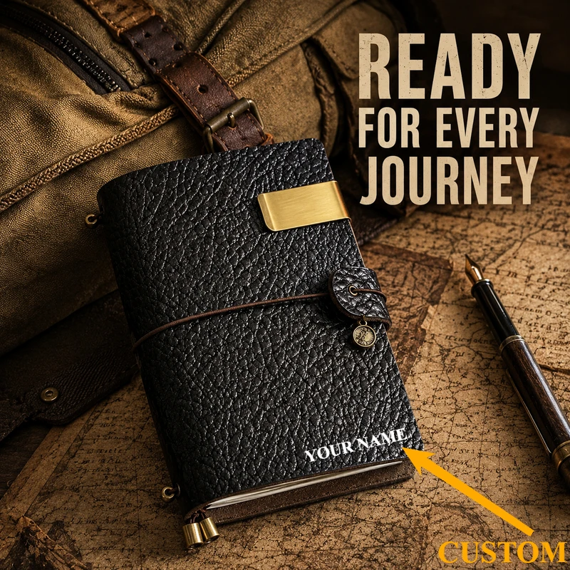 Vintage Bison Grain Leather Traveler Notebook Floral Embossed Loose Leaf TN Journal Business Diary Planner Custom Engraving