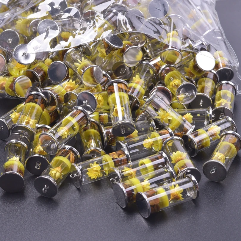 10pcs/Lot Bottle Resin Yellow Flower Pendant DIY Jewelry Making Keychain Earrings Keepsake Plant Charm Pendant Handmade Material