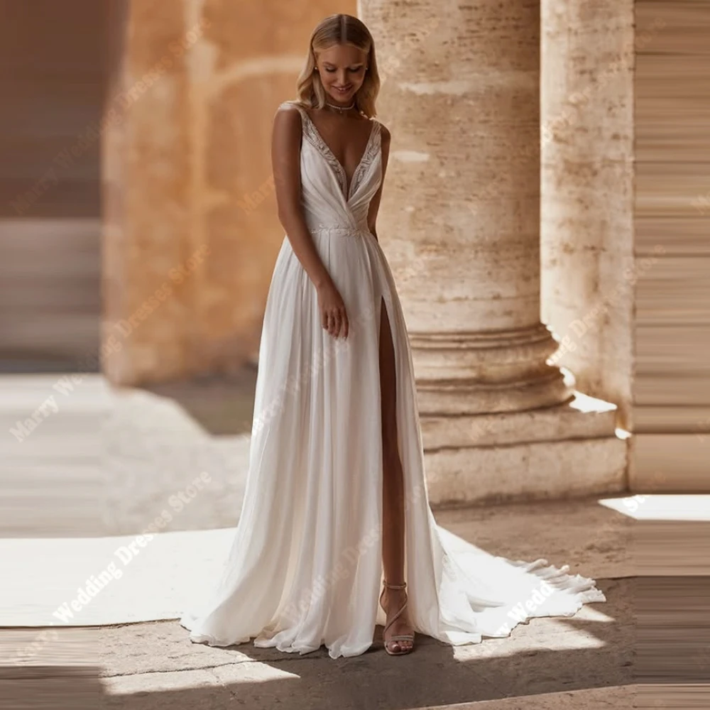 

2025 Exquisite Women's Wedding Dresses Fascinating Appliques Lace Side High Slit Bridal Gowns Party Vestidos De Novia Customized