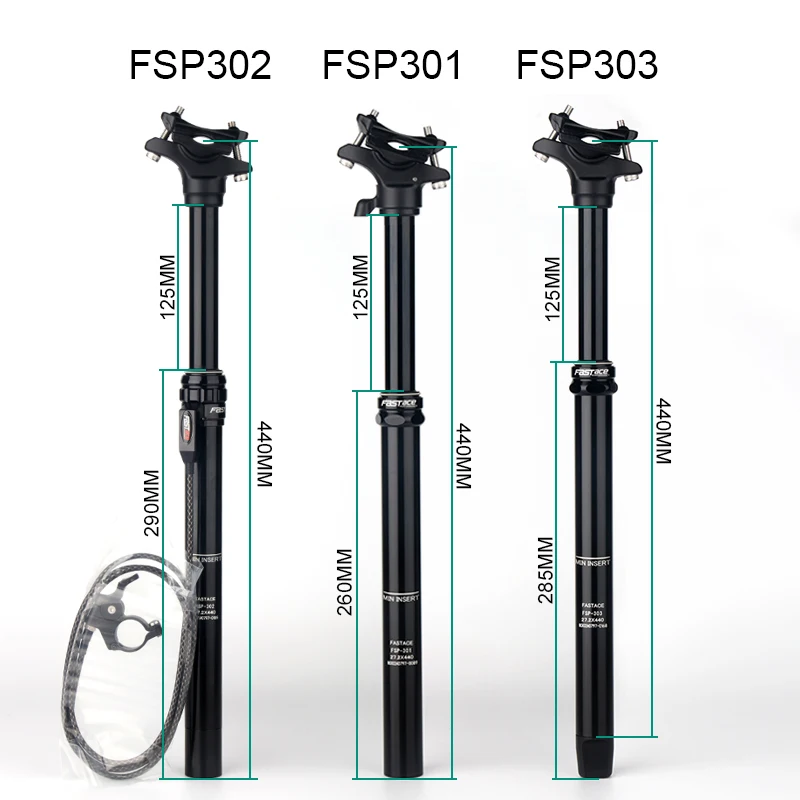 Fastace MTB Telescopic Seatpost 27.2/30.9/31.6/33.9mm Mountain Bike Dropper Adjustable Seat Post Lever 440mm length 125mm Travel